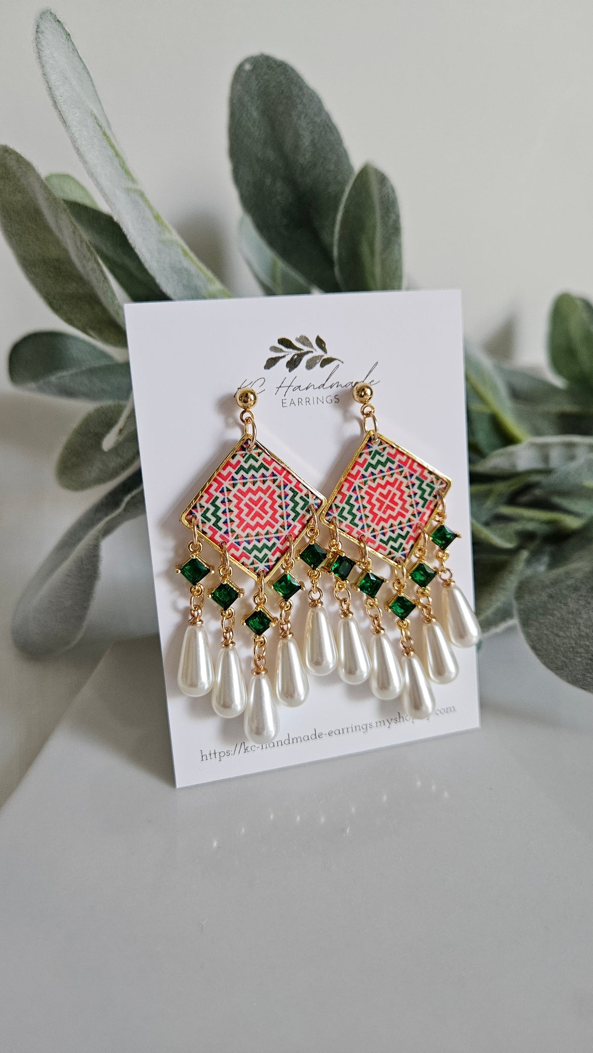 Cross Stitch Dangle with Green Charms