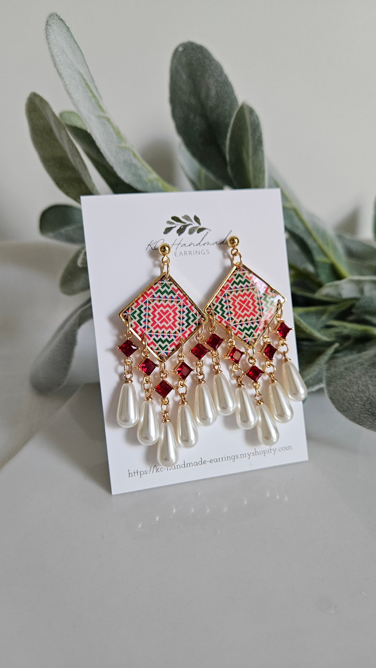 Cross Stitch Dangle with Red Charms