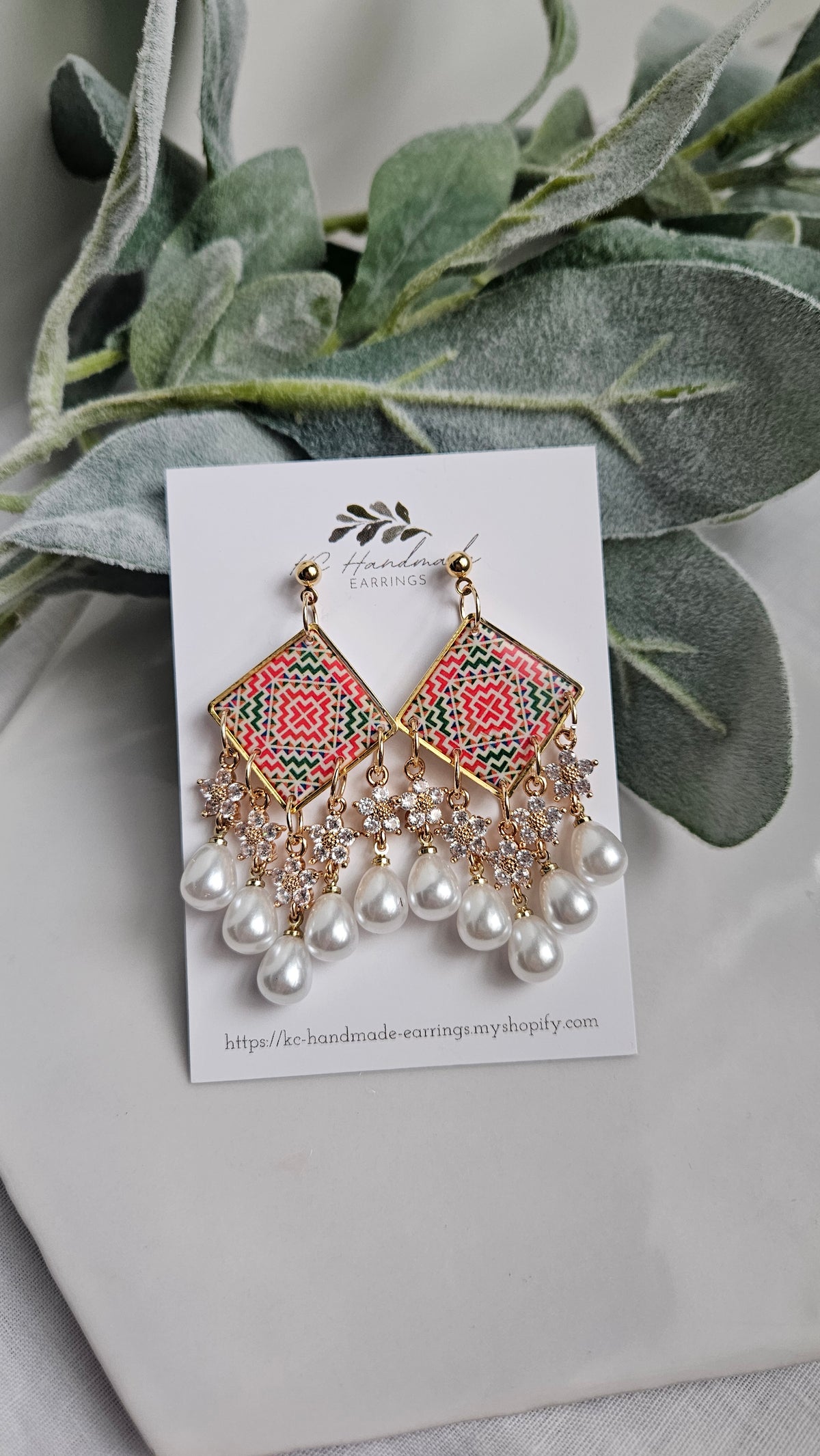 Cross Stitch Dangle with Flower Charms