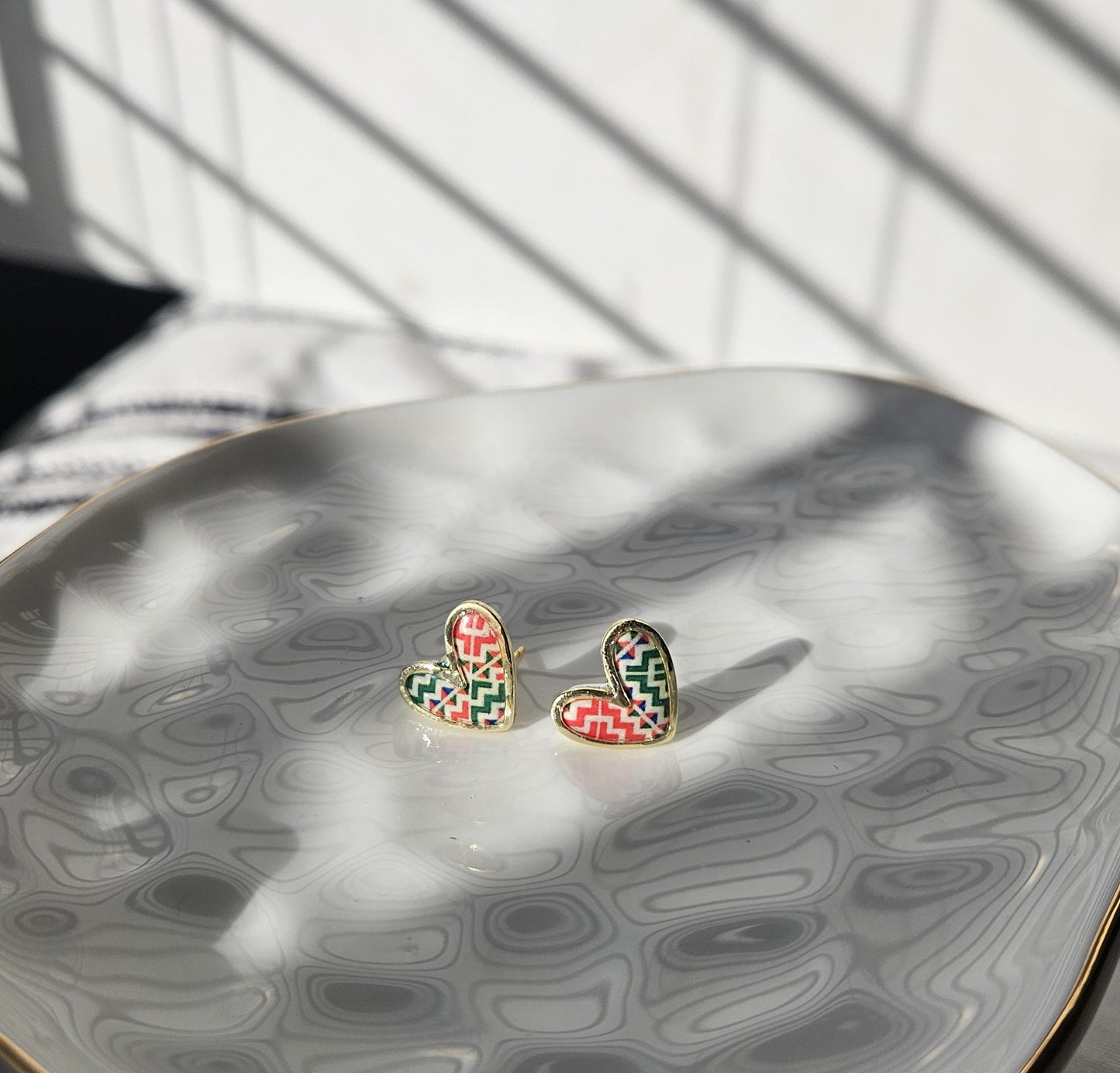 Cross Stitch Heart Stud
