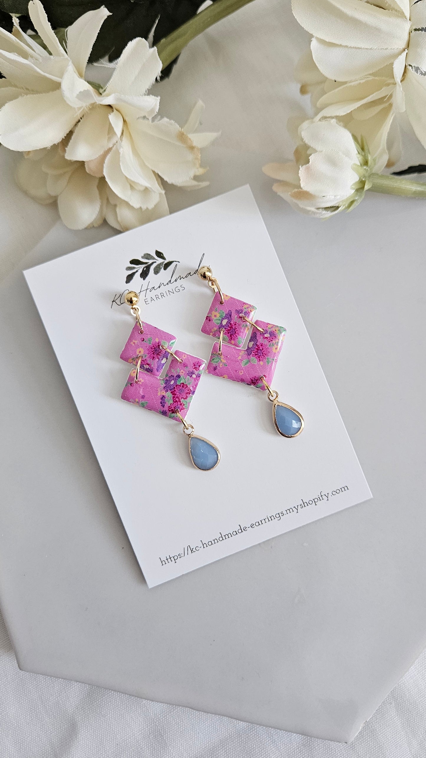 Pink Mev Teb Dangle Blue Teardrop