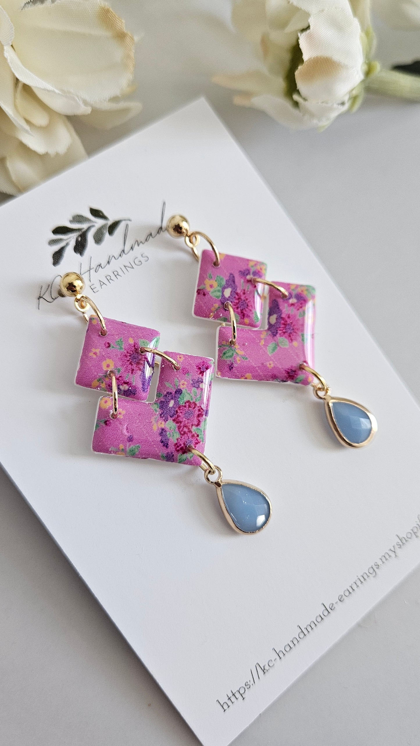 Pink Mev Teb Dangle Blue Teardrop