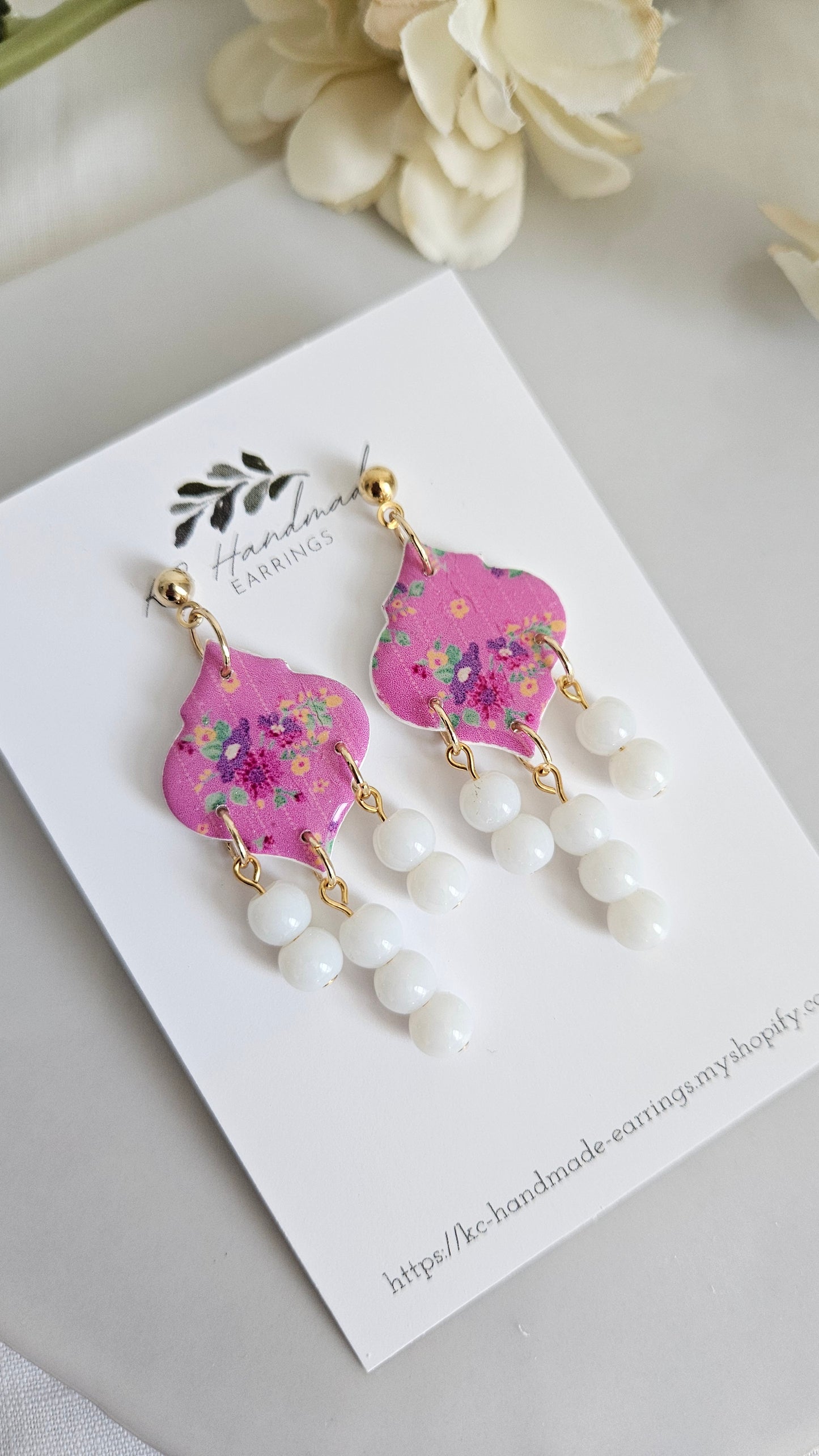 Pink Mev Teb with White beads