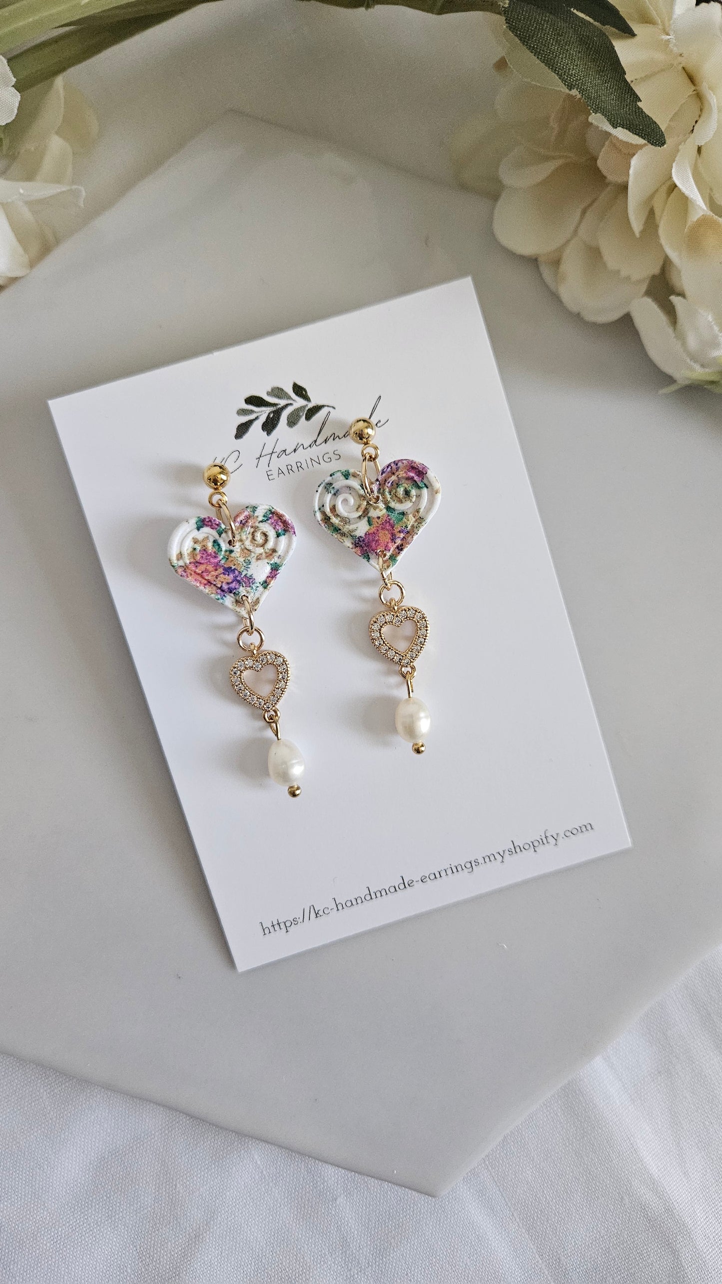 Vintage Lis Loos Heart Dangle with Heart CZ charm and Freshwater Pearl