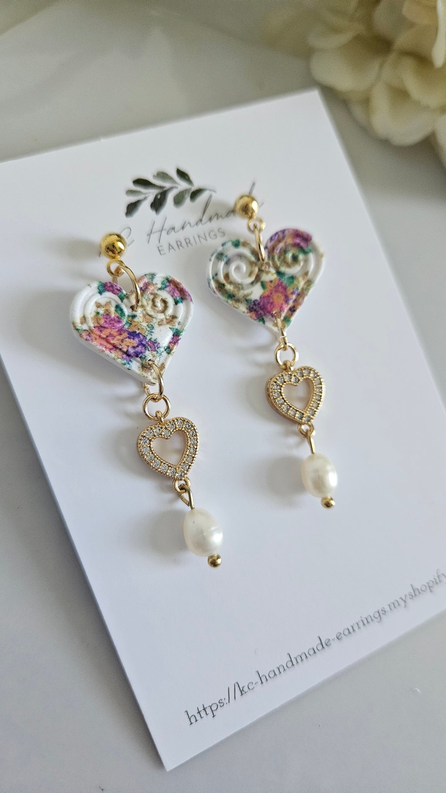 Vintage Lis Loos Heart Dangle with Heart CZ charm and Freshwater Pearl