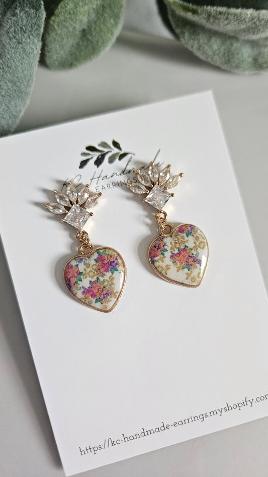 Vintage Lis Loos Heart Flower Stud