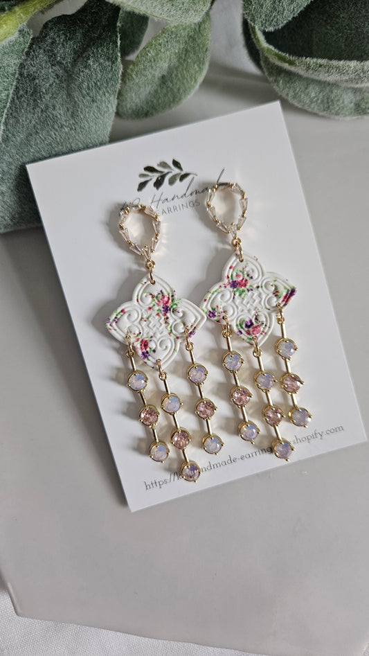 Flower lis loos Dangle with Pink Ombre CZ Charms