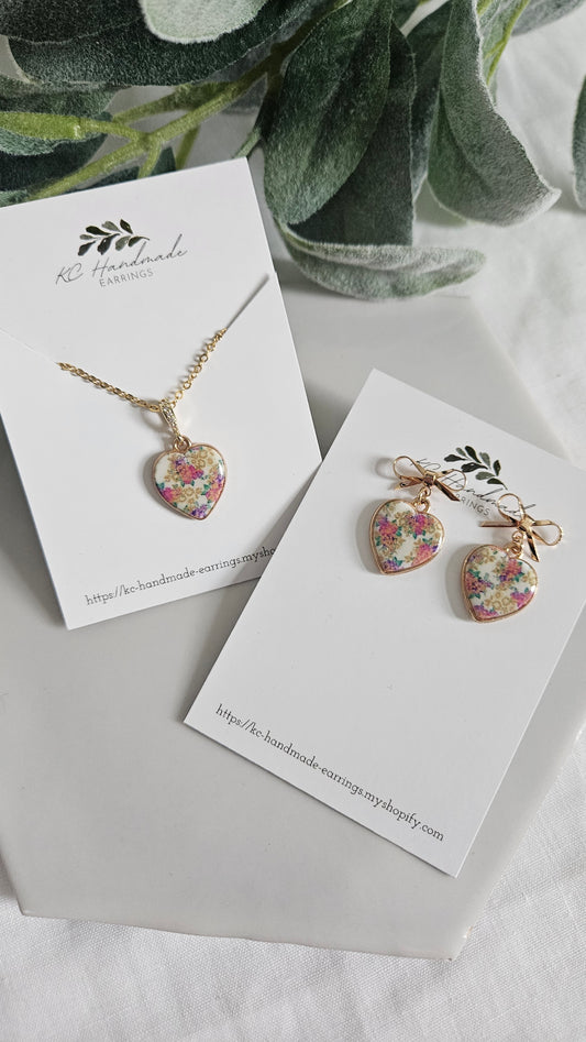 Vintage Lis Loos Heart Necklace & Earring Set