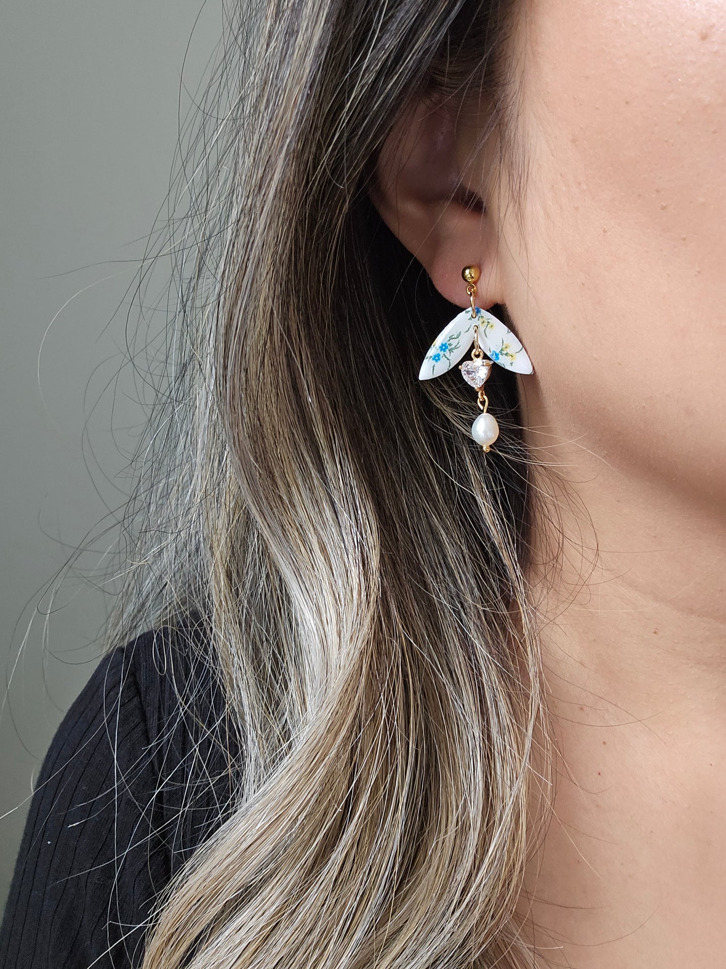 Petal with CZ Charm & Freshwater Dangle
