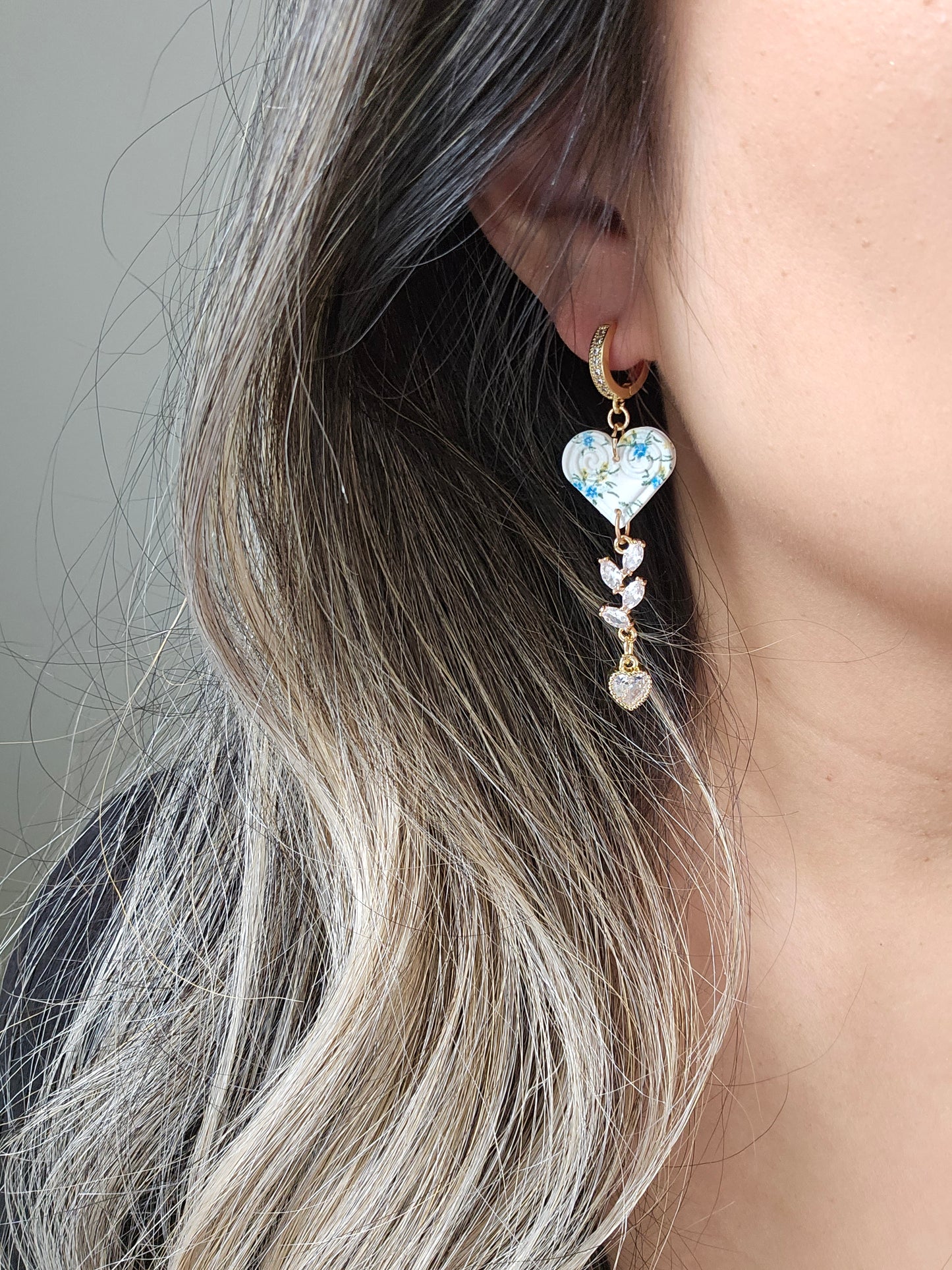 Hmong Heart with Long CZ Charm Dangle