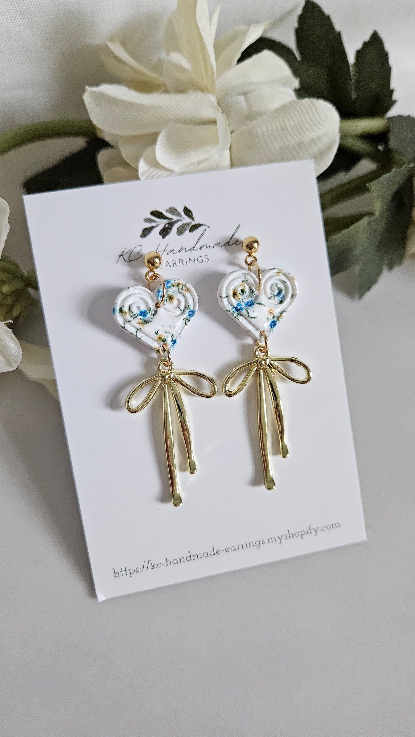 Hmong Heart with gold Bow Dangle