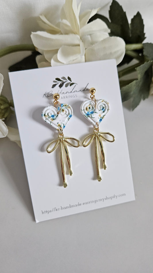 Hmong Heart with gold Bow Dangle