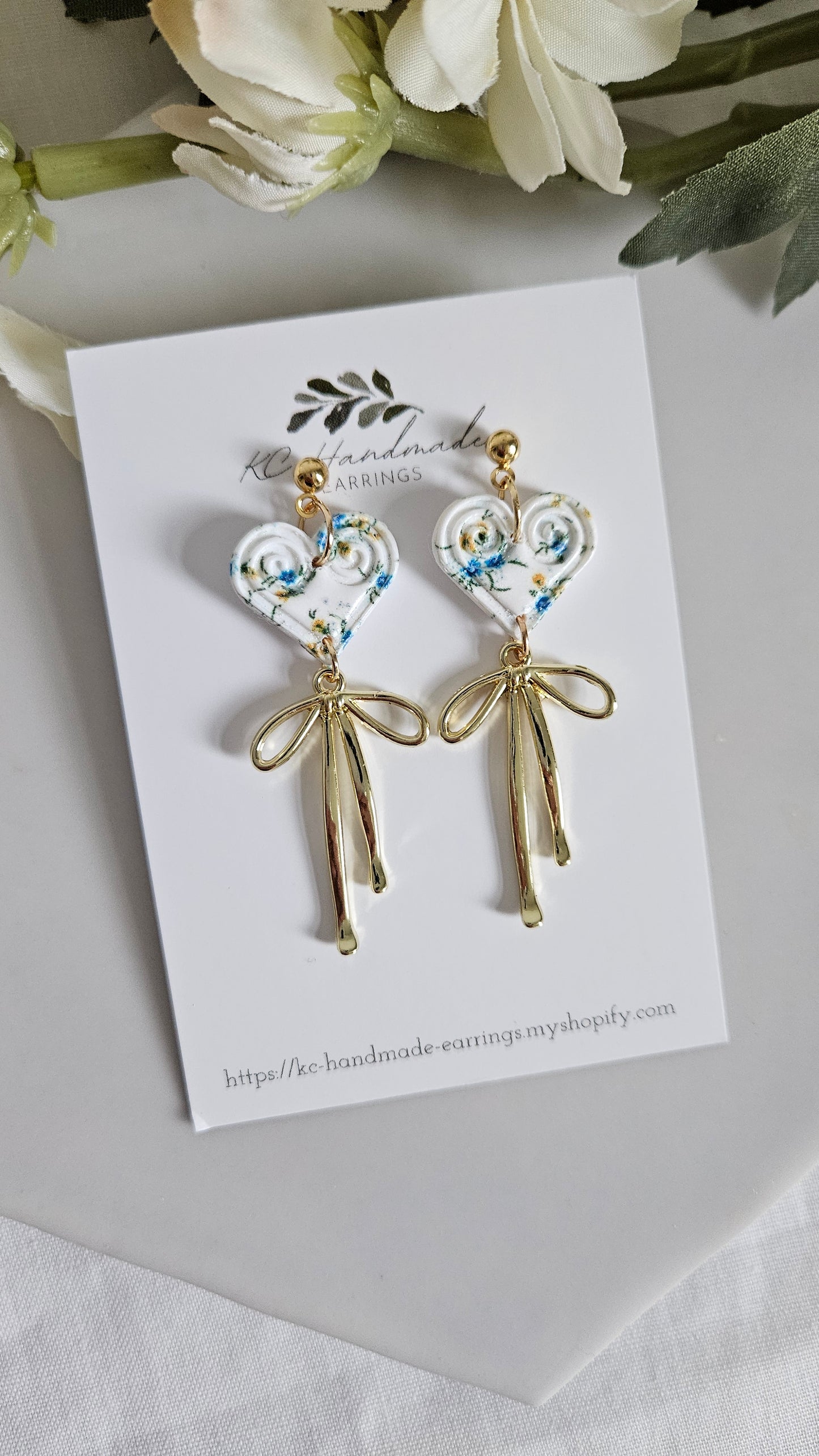 Hmong Heart with gold Bow Dangle