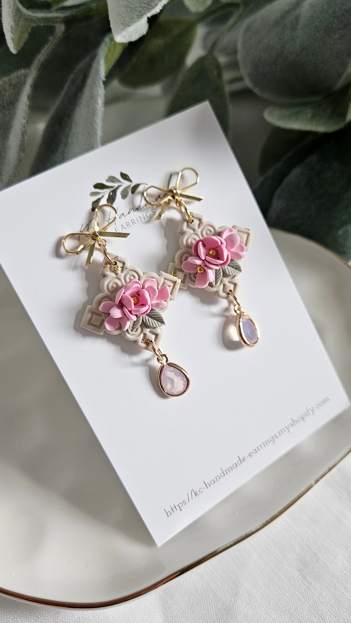 Hmong Ram with Pink Floral Bow Stud