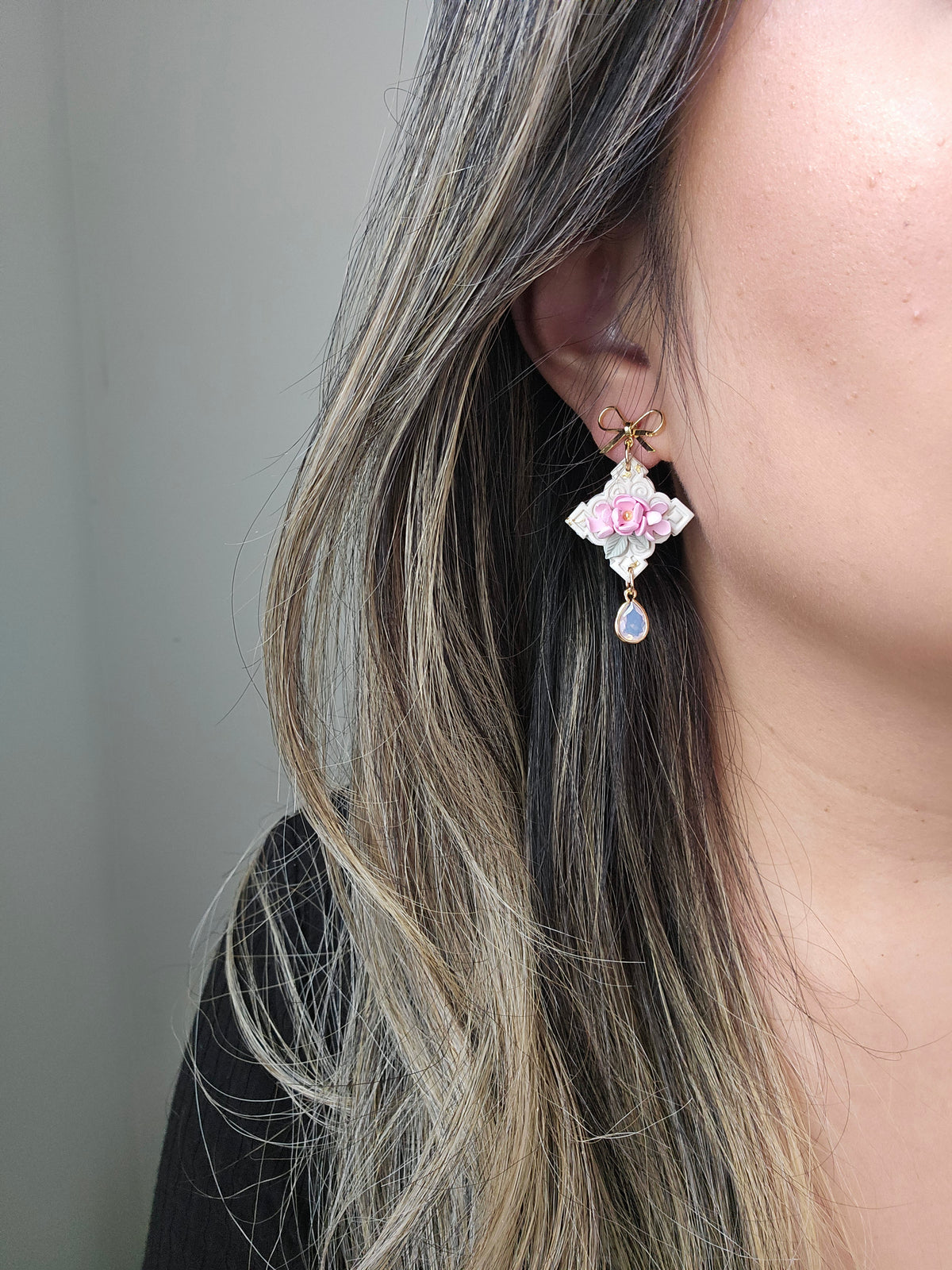 Hmong Ram with Pink Floral Bow Stud