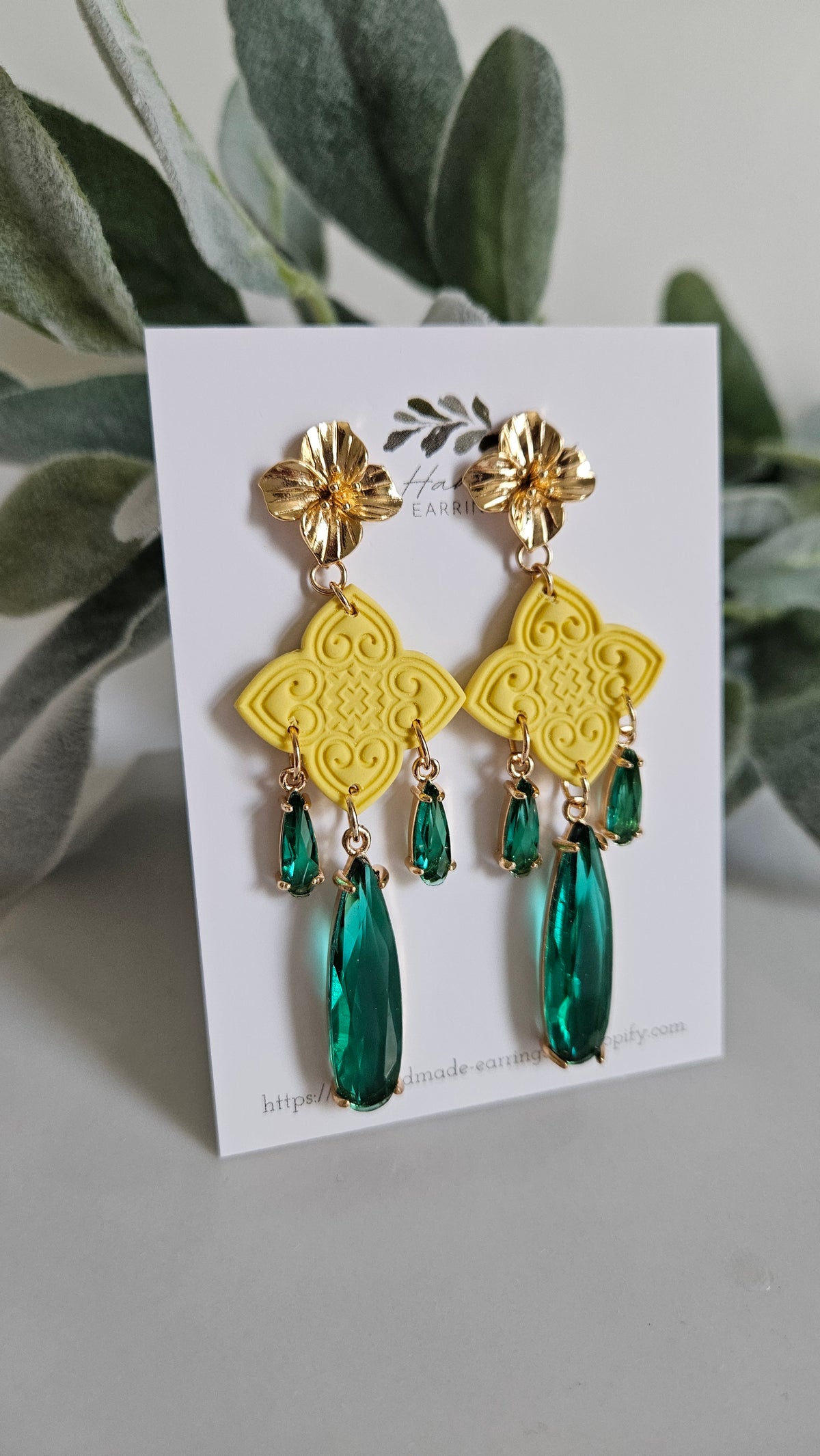 Hmong Heart yellow Dangle with Green charms