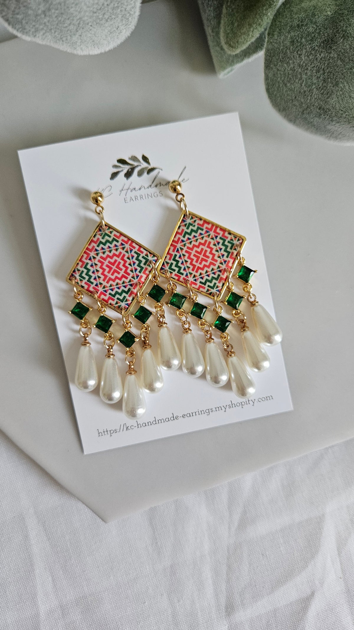 Cross Stitch Dangle with Green Charms