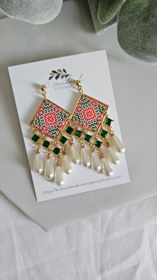 Cross Stitch Dangle with Green Charms