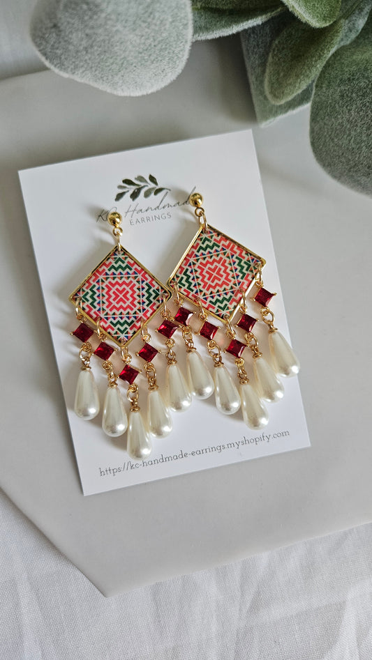 Cross Stitch Dangle with Red Charms