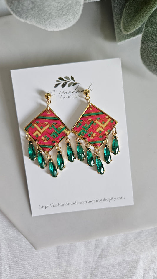 Hmong Leng Dangle with Green Charms
