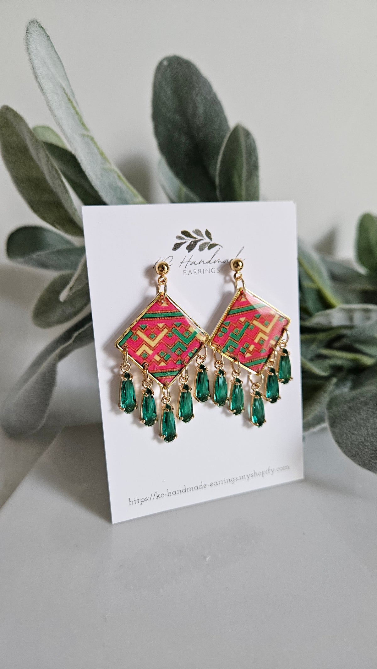 Hmong Leng Dangle with Green Charms