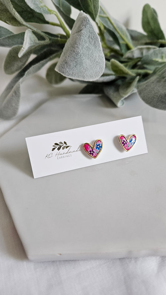 Pink Lis Loos Heart Stud