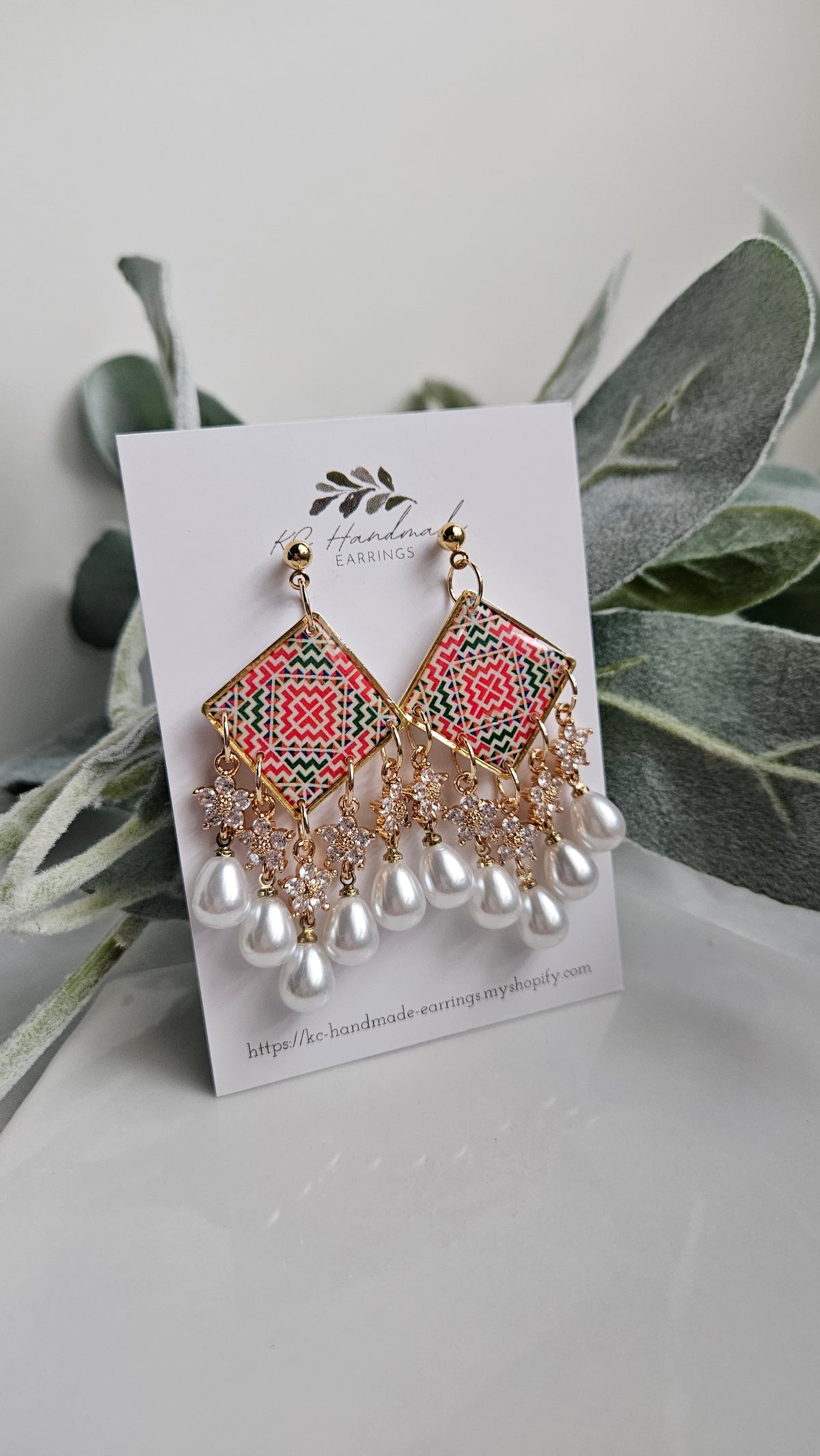 Cross Stitch Dangle with Flower Charms