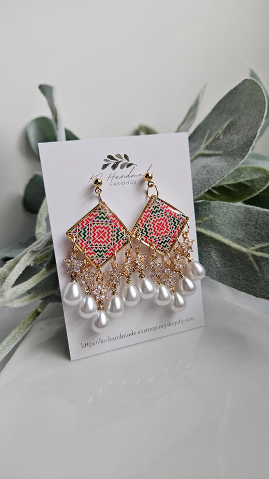 Cross Stitch Dangle with Flower Charms