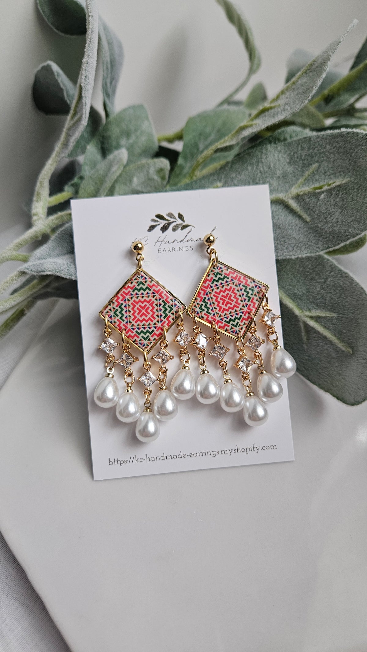 Cross Stitch Dangle with clear Charms