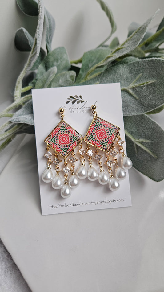 Cross Stitch Dangle with clear Charms