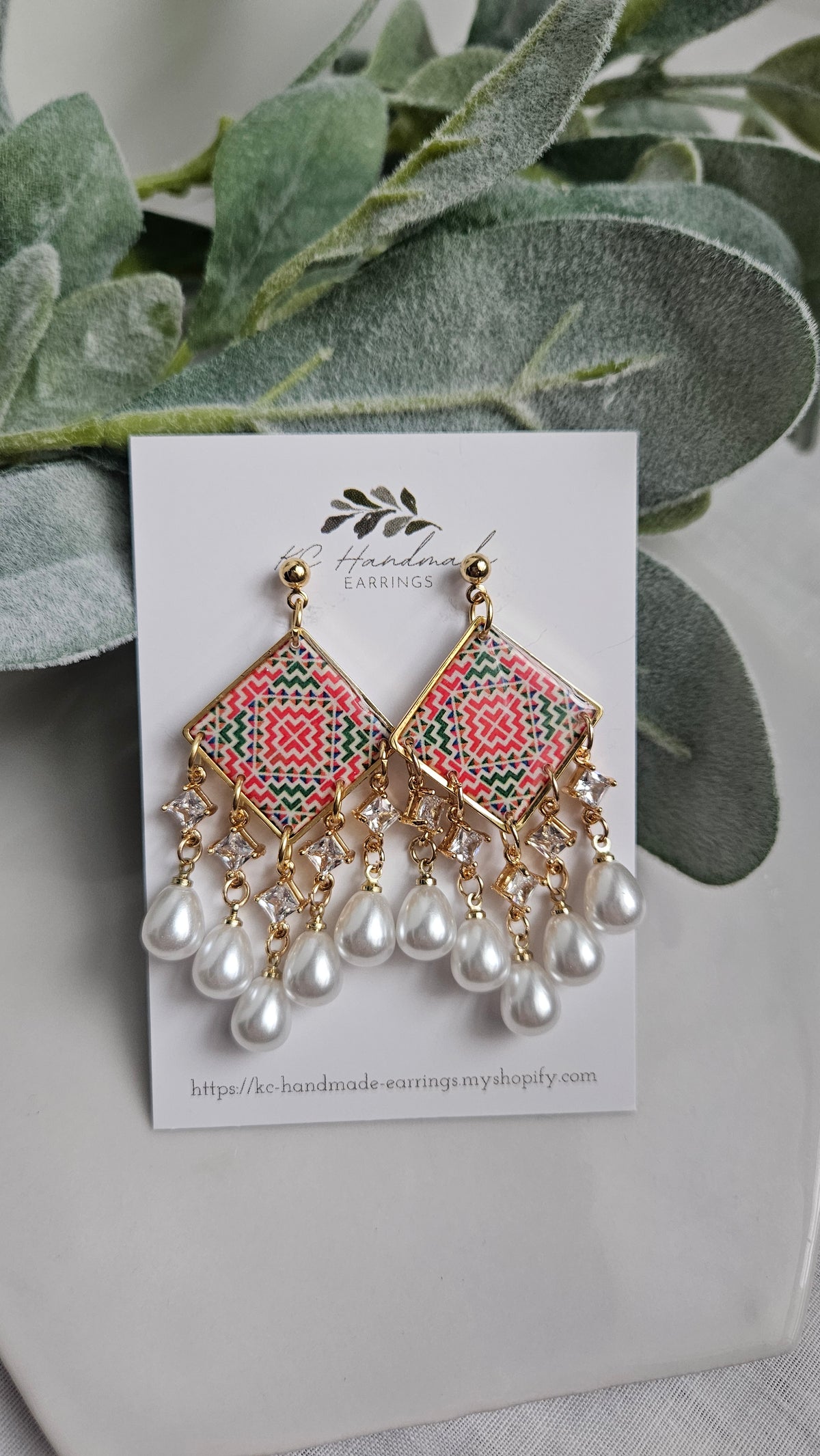 Cross Stitch Dangle with clear Charms
